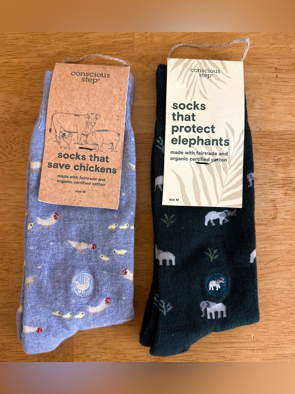 Conscious Step Organic Cotton Socks 2 Pair Mens 8-12 Women’s 9-14 Animals